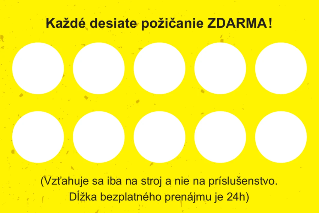 Zadná strana vernostnej karty s desiatimi políčkami na pečiatky a nápisom Každé desiate požičanie ZDARMA